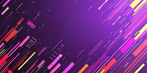 Poster - Abstract Dynamic Purple Background with Diagonal Lines and Colorful Geometric Shapes
