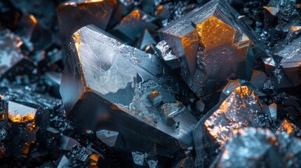 Aufkleber - Shiny mineral crystals contrast with the dark background, reflecting light and showcasing intricate textures and vibrant colors. The arrangement highlights their unique formations.