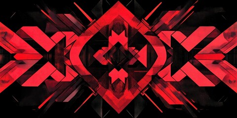 Poster - Geometric abstraction featuring red angular shapes on a black background