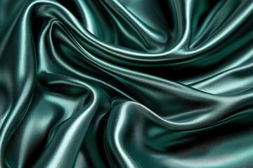 Poster - A close-up shot revealing the intricate folds of a luxurious, teal satin fabric, its smooth surface reflecting light to create a mesmerizing interplay of highlights and shadows.