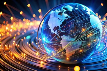 Poster - Global Network: Fiber Optic Cables Around Illuminated Globe