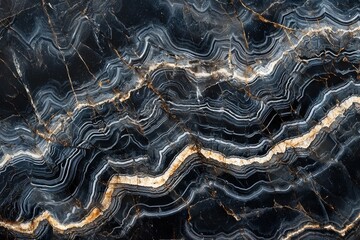 Poster - Dramatic black marble texture with white and gold veining creates luxurious background, ideal for high-end design, interior decor and sophisticated patterns.
