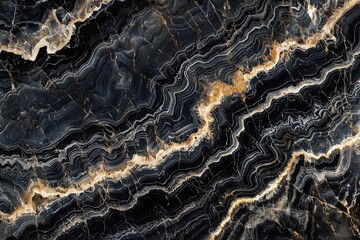 Poster - Dramatic black marble texture with intricate golden and white veining, providing a luxurious and sophisticated background for high-end designs and elegant presentations, stone elegance.