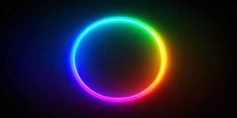 Poster - Glowing Neon Rainbow Circle on Black Background - Abstract Stock Photo