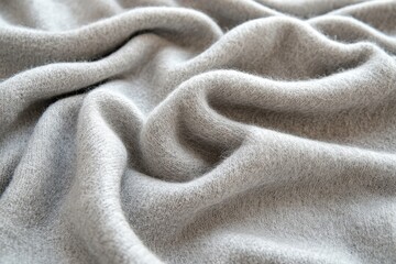 Poster - A soft, luxurious cashmere wool fabric with delicate folds creates a warm and inviting texture, ideal for background use, showcasing elegance and comfort in a subtle gray tone.