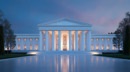 White building with columns and classic architecture urban structure architectural design modern cityscape.