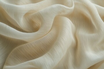 Poster - An elegant close-up of soft, ivory-colored silk fabric with delicate ripples, showcasing a luxurious texture, perfect for backgrounds and design elements.