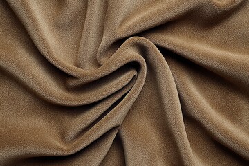 Poster - A textured brown fabric cascades in soft folds, creating a warm and inviting background, perfect for showcasing textiles and design elements with elegance.