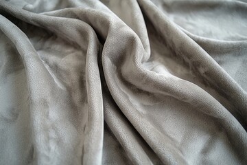 Poster - A luxurious, flowing gray velvet fabric with soft folds creates an elegant backdrop, showcasing rich texture and subtle light variations across its surface.