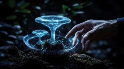 Aufkleber - A hand is touching a glowing plant