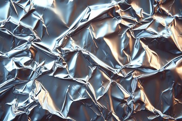 Poster - A dynamic and shimmering texture of crumpled aluminum foil, perfect for abstract backgrounds and visual design elements, reflecting light and shadows.