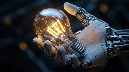 Poster - A robot hand holding a light bulb