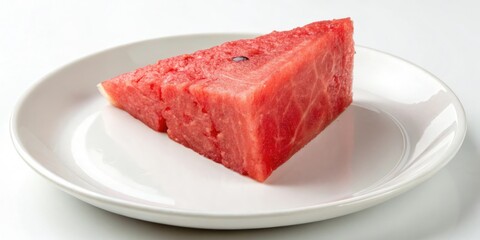 Wall Mural - Fresh red watermelon chunk on a minimalist white plate, fresh, simple, plate, fruit