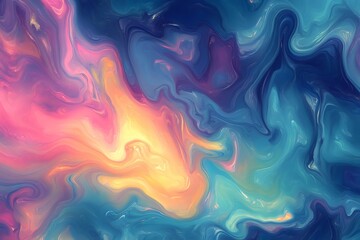 Aufkleber - Colorful abstract painting mixing blue, pink, and yellow hues creating stunning marble effect