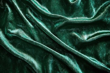Poster - Emerald Green Velvet Fabric with Luxurious Drapes and Shimmering Highlights, showcasing texture, depth, and a rich, elegant appearance for various design applications.