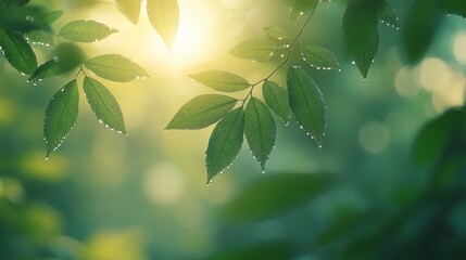 Canvas Print - Dewy Leaves Sunlight Forest