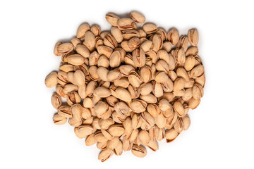 Wall Mural - Tasty pistachios isolated on a white background.