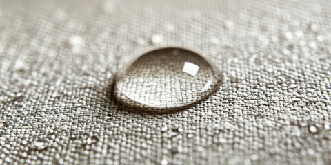 Poster - Close-up of a water droplet resting on textured fabric in soft natural light