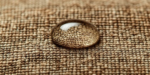 Poster - Close-up view of a water droplet resting on textured fabric in natural light
