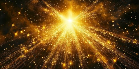 Poster - Explosive golden light bursts across a dark sky creating a captivating cosmic display of radiance