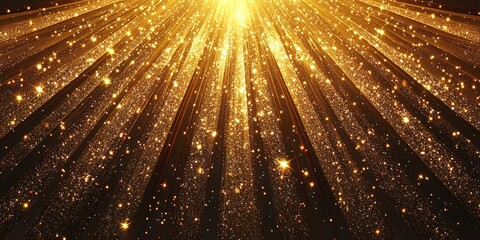 Poster - Bright golden rays radiate from a central point creating a shimmering effect against a dark background during a festive event