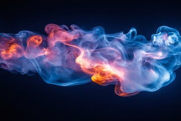 Poster - Colorful swirling smoke rising on dark background, creating abstract shapes