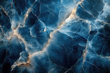 Poster - Polished marble surface showing stunning veins of gold and blue