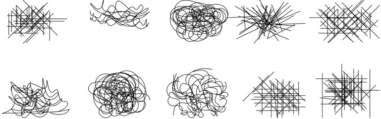 Aufkleber - random chaotic scribble lines collection pencil art set. abstract random line scribble vector elemen