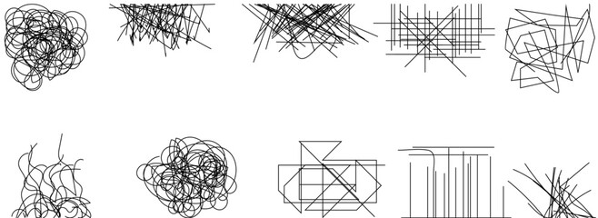 Aufkleber - random chaotic scribble lines collection pencil art set. abstract random line scribble vector elemen