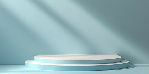 Poster - Stylish three-tier platform in a bright blue room with soft shadows accentuating its design