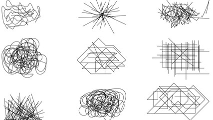 Aufkleber - random chaotic scribble lines collection pencil art set. abstract random line scribble vector elemen