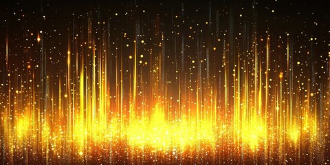 Poster - Bright golden particles create a shimmering effect against a dark background at night