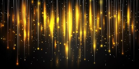 Poster - Bright, shimmering golden lights cascade in a dark background creating an enchanting atmosphere