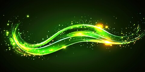 Poster - Bright green abstract swirl with sparkling accents creating a vibrant digital design for creative projects