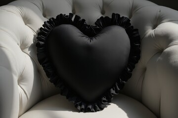 Wall Mural - a black heart shaped pillow on a white chair