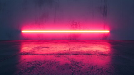 Wall Mural - A single neon light illuminating a concrete space in pink