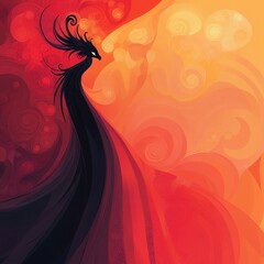 Poster - Abstract depiction of a dark phoenix rising from warm hues
