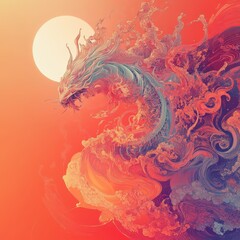Poster - Abstract dragon illustration with swirling smoke and vibrant colors