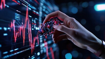 Aufkleber - A hand is reaching for a small object on a computer screen with a red