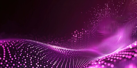 Poster - Vibrant wave of glowing dots creates a mesmerizing digital landscape in purple hues