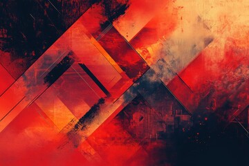 Poster - Abstract painting features geometric shapes in shades of red