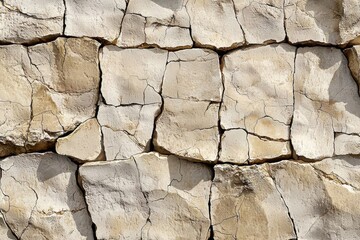 Poster - Cracked stone wall texture in beige and brown tones, creating a natural and weathered look, suitable for backgrounds and design elements with rustic charm and natural appeal