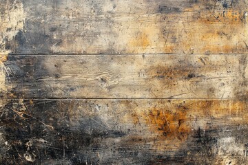 Poster - Aged wooden table top with weathered texture, scratches and dark stains create a vintage and rustic charm with a sense of history.