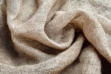 Poster - Detailed shot of draped burlap showcasing its rich texture and natural weave pattern, perfect for rustic backgrounds and organic design elements creating depth.