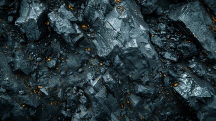 Poster - Textured gray rocks with shimmering golden veins are arranged closely together, creating a visually captivating contrast in a serene, naturally lit setting.