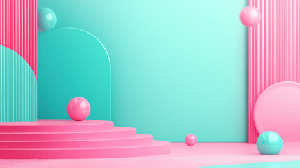 Poster - a pink and blue background with abstract shapes