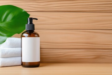 Wall Mural - Empty Skincare Bottles on Wooden Counter