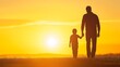 © Mehak - silhouette of a father and child walking on beach during golden sunset