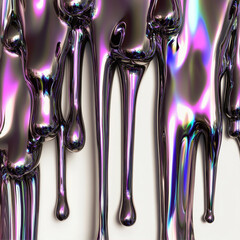 Poster - Iridescent silver flowing drops
