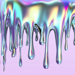 Poster - Iridescent silver flowing drops
